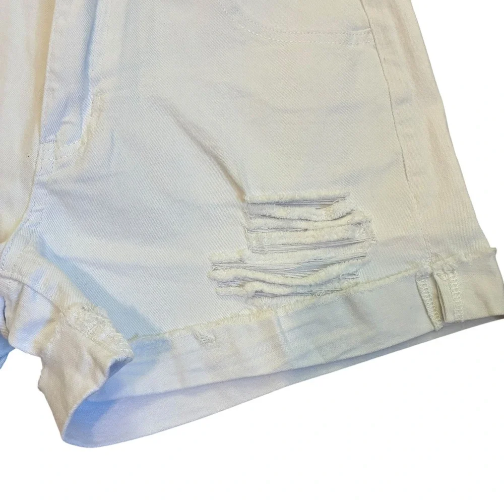Roswear Womens White Distressed Denim‎ Shorts High Waisted Frayed Hem Size L NEW